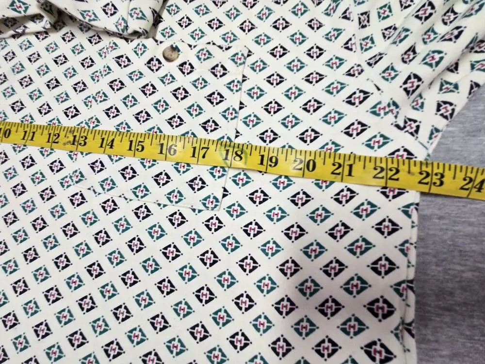 Vintage Eddie Bauer Shirt Mens Large White Geometric Turtleneck Long Sleeve 90s